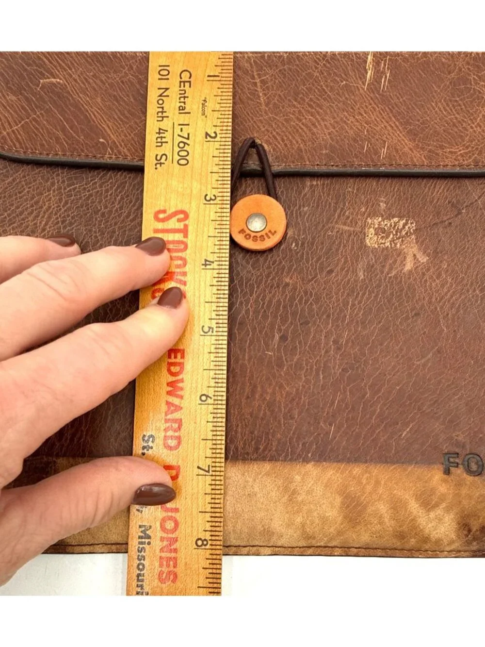 Fossil Brown Distressed Leather Envelope Clutch Bag With Button Closure
